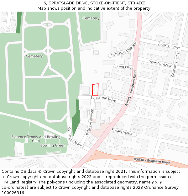 6, SPRATSLADE DRIVE, STOKE-ON-TRENT, ST3 4DZ: Location map and indicative extent of plot