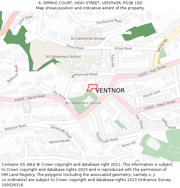 6, SPRING COURT, HIGH STREET, VENTNOR, PO38 1SD: Location map and indicative extent of plot