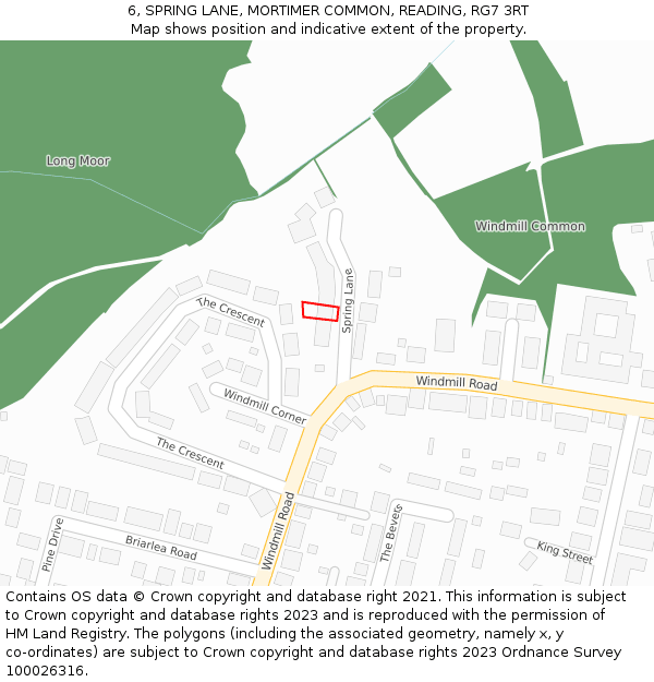 6, SPRING LANE, MORTIMER COMMON, READING, RG7 3RT: Location map and indicative extent of plot