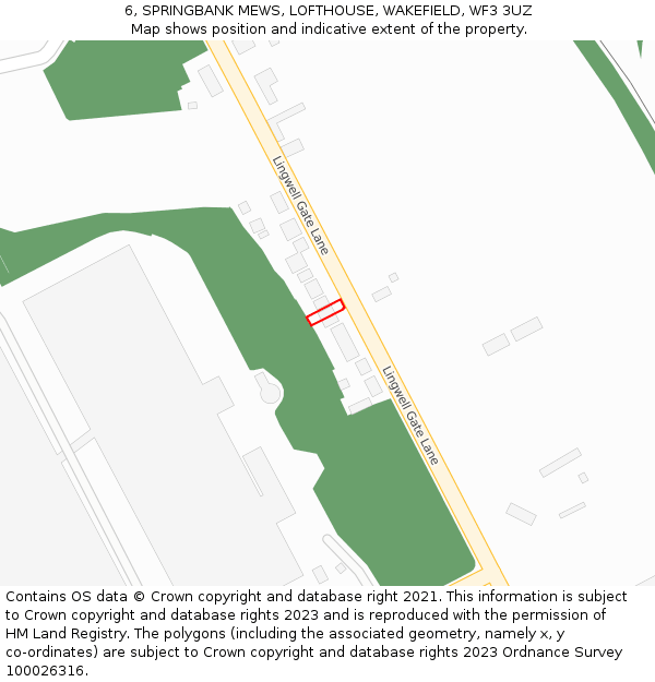 6, SPRINGBANK MEWS, LOFTHOUSE, WAKEFIELD, WF3 3UZ: Location map and indicative extent of plot