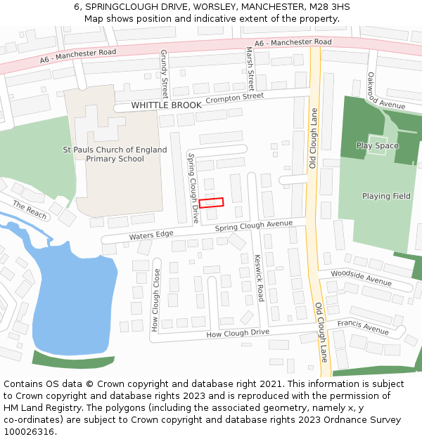 6, SPRINGCLOUGH DRIVE, WORSLEY, MANCHESTER, M28 3HS: Location map and indicative extent of plot