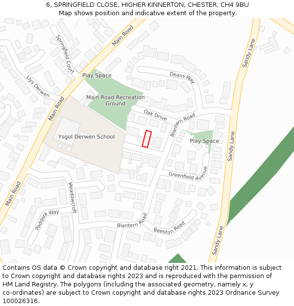 6, SPRINGFIELD CLOSE, HIGHER KINNERTON, CHESTER, CH4 9BU: Location map and indicative extent of plot