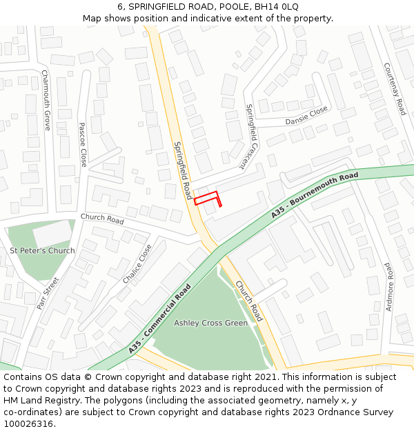 6, SPRINGFIELD ROAD, POOLE, BH14 0LQ: Location map and indicative extent of plot