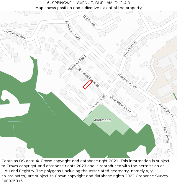 6, SPRINGWELL AVENUE, DURHAM, DH1 4LY: Location map and indicative extent of plot