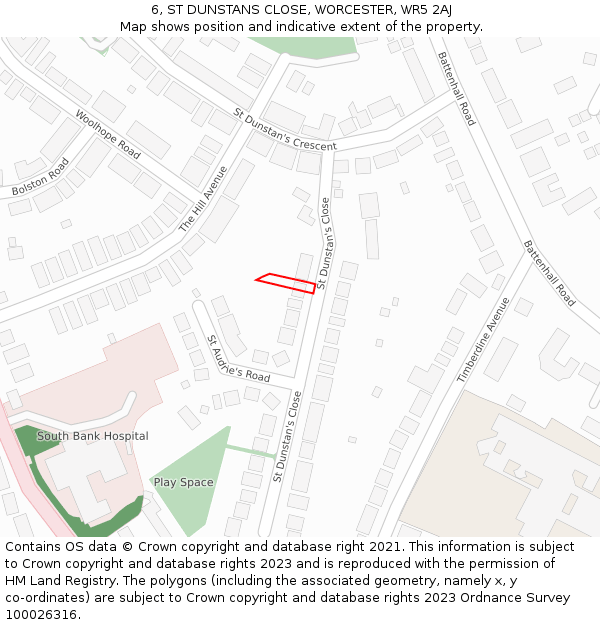 6, ST DUNSTANS CLOSE, WORCESTER, WR5 2AJ: Location map and indicative extent of plot