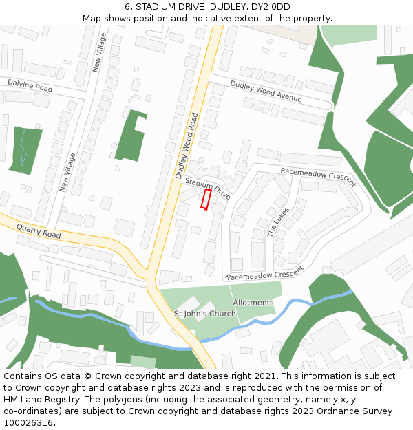 6, STADIUM DRIVE, DUDLEY, DY2 0DD: Location map and indicative extent of plot