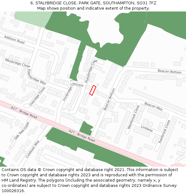 6, STALYBRIDGE CLOSE, PARK GATE, SOUTHAMPTON, SO31 7FZ: Location map and indicative extent of plot