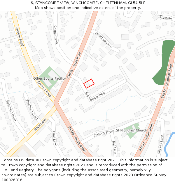 6, STANCOMBE VIEW, WINCHCOMBE, CHELTENHAM, GL54 5LF: Location map and indicative extent of plot