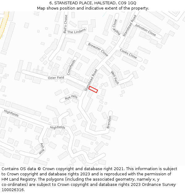 6, STANSTEAD PLACE, HALSTEAD, CO9 1GQ: Location map and indicative extent of plot