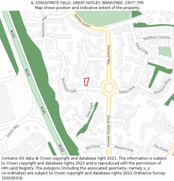 6, STANSTRETE FIELD, GREAT NOTLEY, BRAINTREE, CM77 7PR: Location map and indicative extent of plot