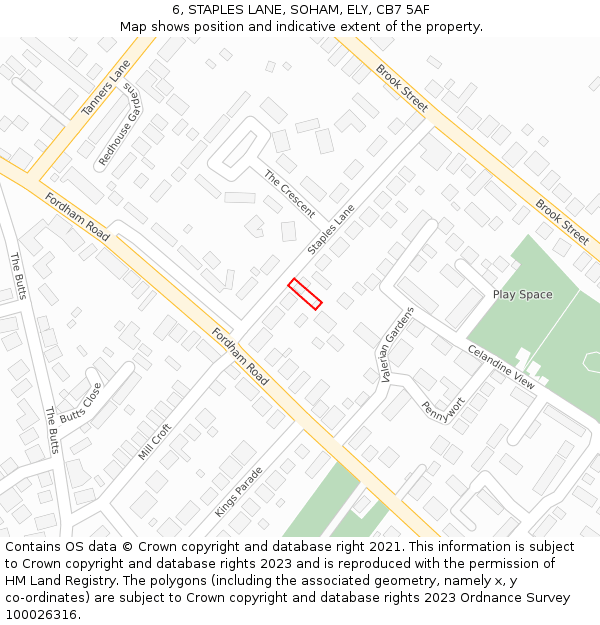 6, STAPLES LANE, SOHAM, ELY, CB7 5AF: Location map and indicative extent of plot