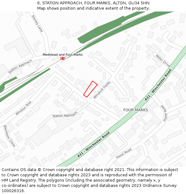 6, STATION APPROACH, FOUR MARKS, ALTON, GU34 5HN: Location map and indicative extent of plot