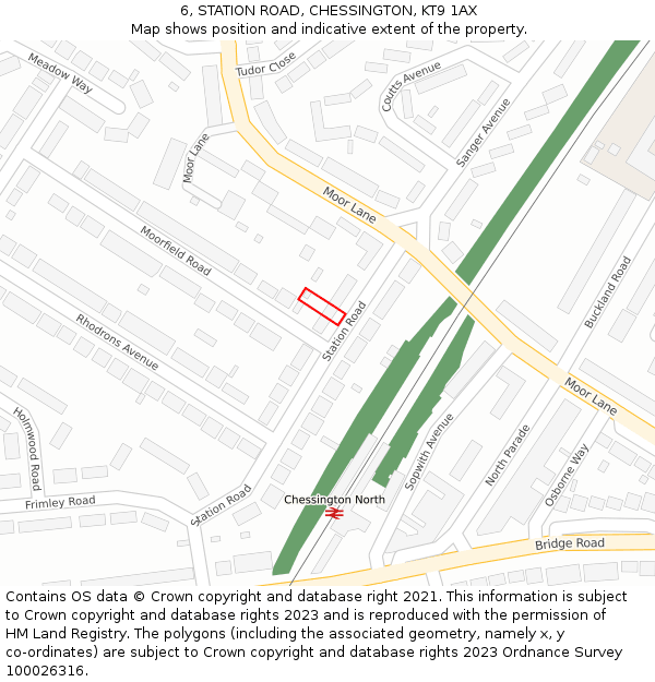 6, STATION ROAD, CHESSINGTON, KT9 1AX: Location map and indicative extent of plot