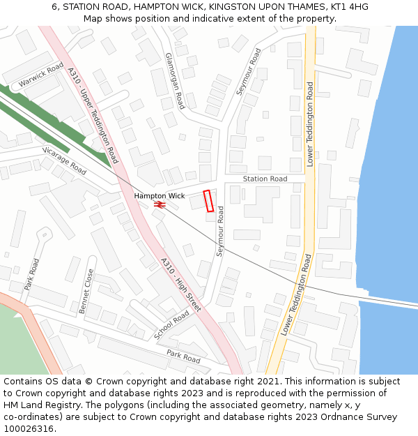 6, STATION ROAD, HAMPTON WICK, KINGSTON UPON THAMES, KT1 4HG: Location map and indicative extent of plot