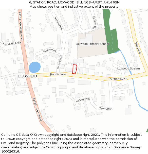 6, STATION ROAD, LOXWOOD, BILLINGSHURST, RH14 0SN: Location map and indicative extent of plot
