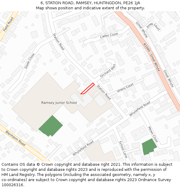 6, STATION ROAD, RAMSEY, HUNTINGDON, PE26 1JA: Location map and indicative extent of plot