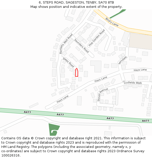 6, STEPS ROAD, SAGESTON, TENBY, SA70 8TB: Location map and indicative extent of plot
