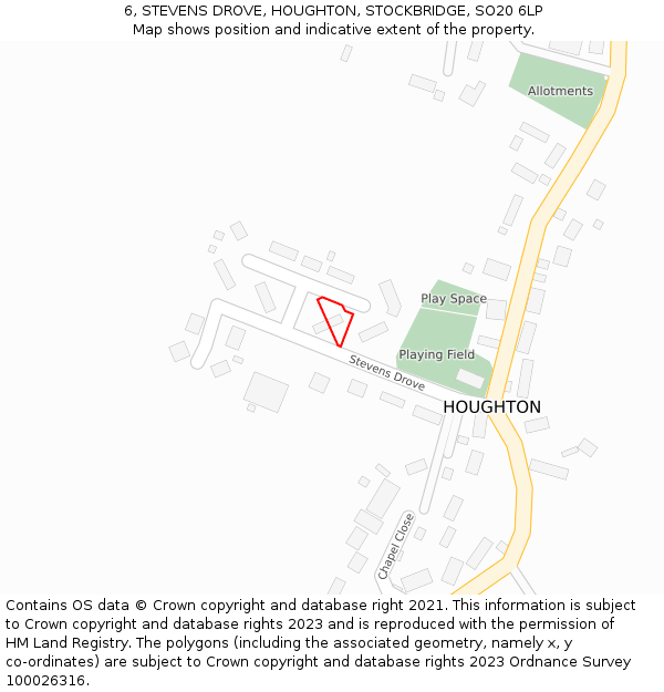 6, STEVENS DROVE, HOUGHTON, STOCKBRIDGE, SO20 6LP: Location map and indicative extent of plot