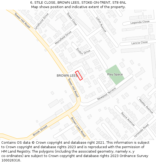 6, STILE CLOSE, BROWN LEES, STOKE-ON-TRENT, ST8 6NL: Location map and indicative extent of plot