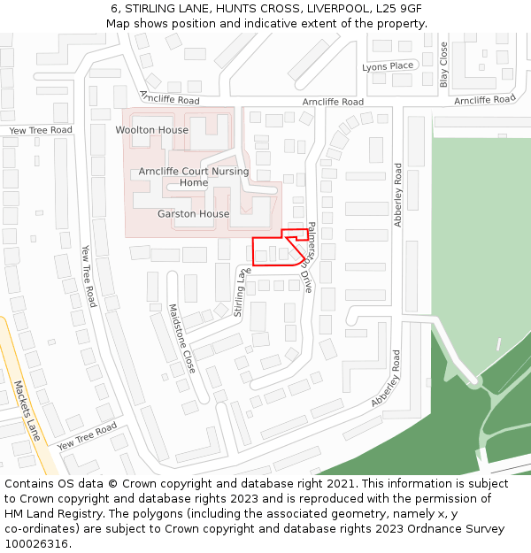 6, STIRLING LANE, HUNTS CROSS, LIVERPOOL, L25 9GF: Location map and indicative extent of plot