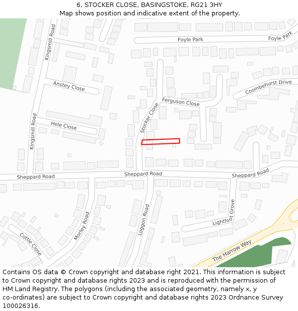 6, STOCKER CLOSE, BASINGSTOKE, RG21 3HY: Location map and indicative extent of plot