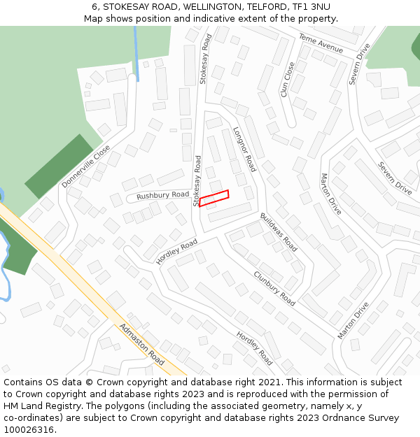 6, STOKESAY ROAD, WELLINGTON, TELFORD, TF1 3NU: Location map and indicative extent of plot