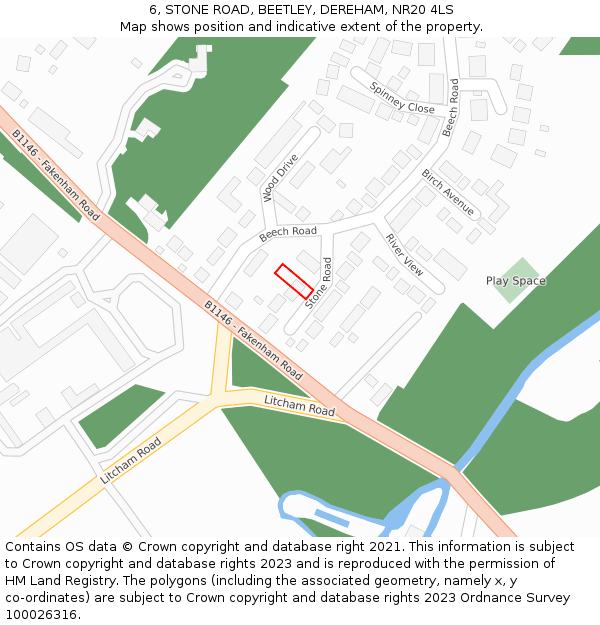 6, STONE ROAD, BEETLEY, DEREHAM, NR20 4LS: Location map and indicative extent of plot