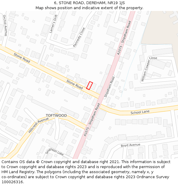 6, STONE ROAD, DEREHAM, NR19 1JS: Location map and indicative extent of plot