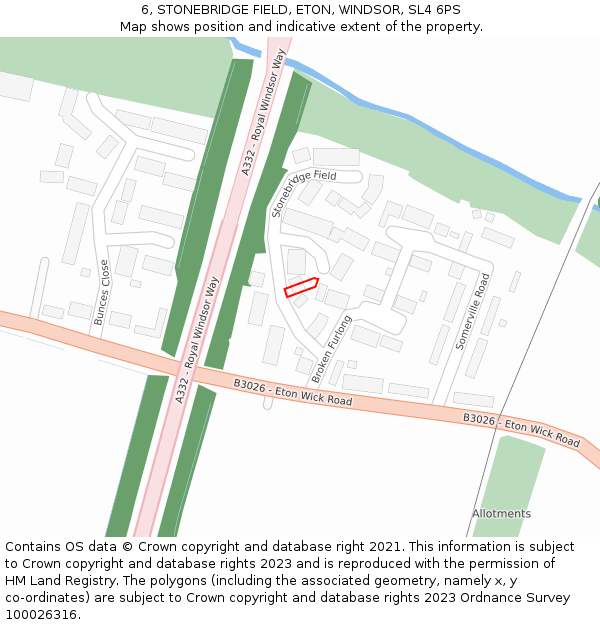 6, STONEBRIDGE FIELD, ETON, WINDSOR, SL4 6PS: Location map and indicative extent of plot