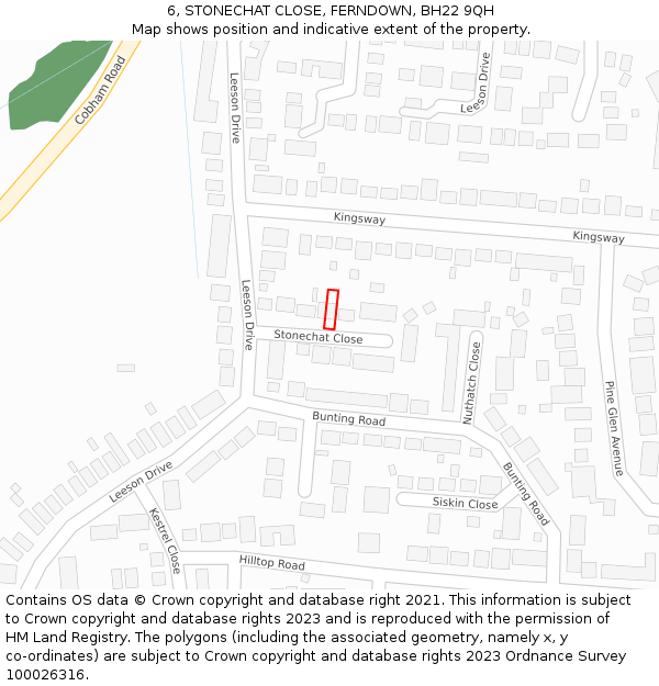 6, STONECHAT CLOSE, FERNDOWN, BH22 9QH: Location map and indicative extent of plot