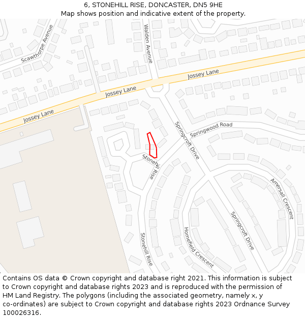 6, STONEHILL RISE, DONCASTER, DN5 9HE: Location map and indicative extent of plot