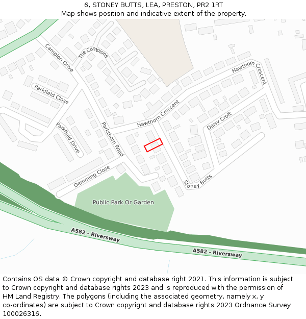 6, STONEY BUTTS, LEA, PRESTON, PR2 1RT: Location map and indicative extent of plot