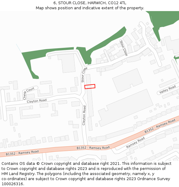 6, STOUR CLOSE, HARWICH, CO12 4TL: Location map and indicative extent of plot