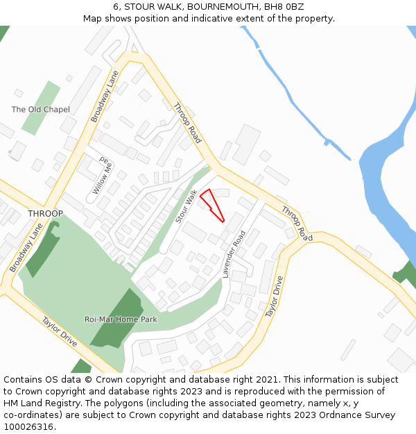 6, STOUR WALK, BOURNEMOUTH, BH8 0BZ: Location map and indicative extent of plot