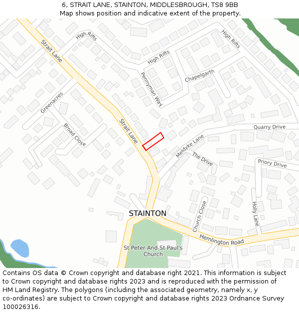 6, STRAIT LANE, STAINTON, MIDDLESBROUGH, TS8 9BB: Location map and indicative extent of plot