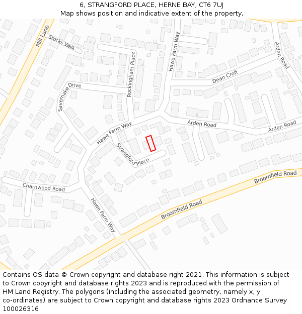 6, STRANGFORD PLACE, HERNE BAY, CT6 7UJ: Location map and indicative extent of plot