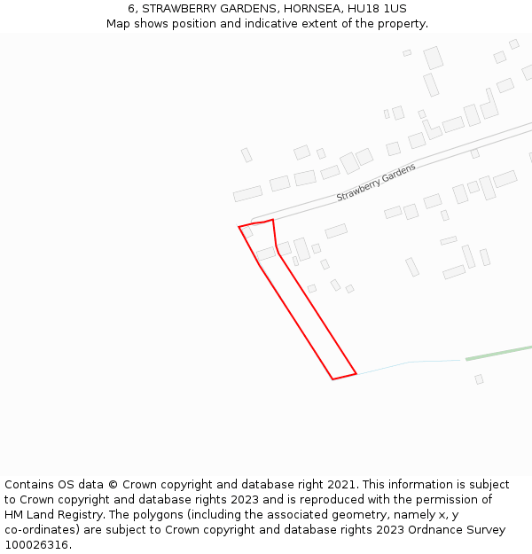 6, STRAWBERRY GARDENS, HORNSEA, HU18 1US: Location map and indicative extent of plot