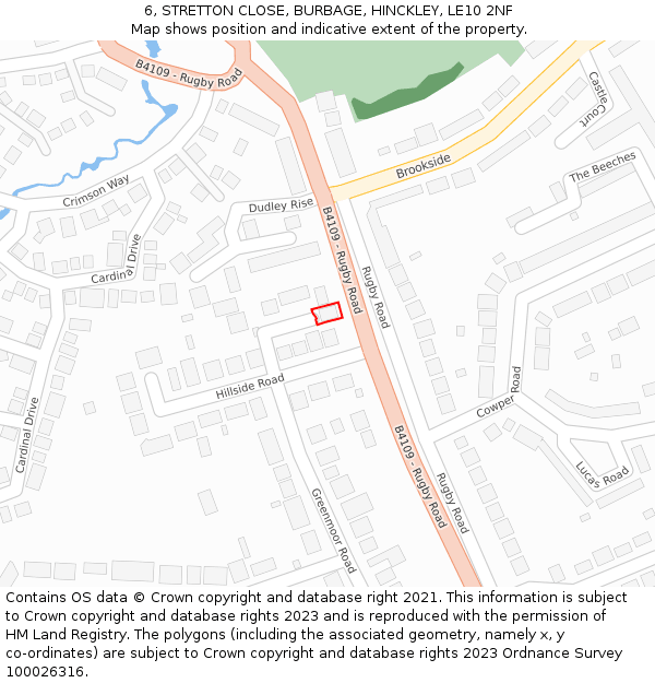 6, STRETTON CLOSE, BURBAGE, HINCKLEY, LE10 2NF: Location map and indicative extent of plot