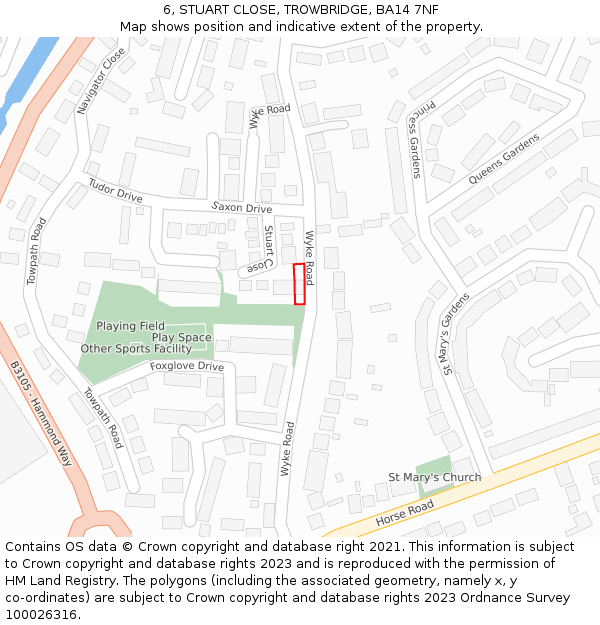 6, STUART CLOSE, TROWBRIDGE, BA14 7NF: Location map and indicative extent of plot