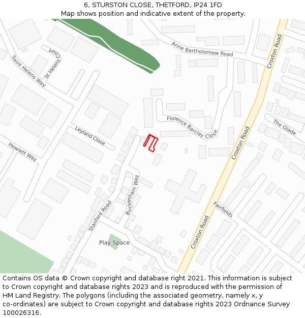 6, STURSTON CLOSE, THETFORD, IP24 1FD: Location map and indicative extent of plot