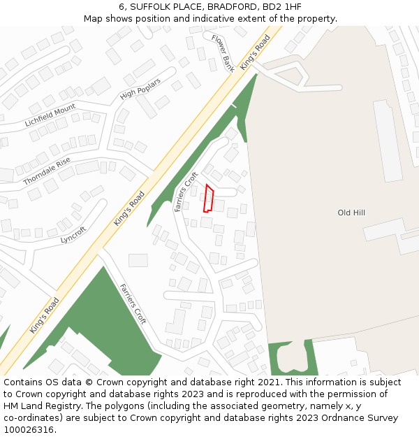 6, SUFFOLK PLACE, BRADFORD, BD2 1HF: Location map and indicative extent of plot