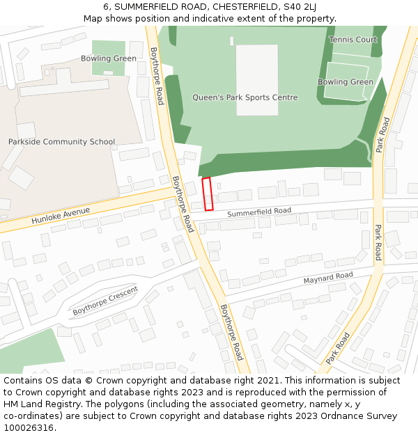 6, SUMMERFIELD ROAD, CHESTERFIELD, S40 2LJ: Location map and indicative extent of plot
