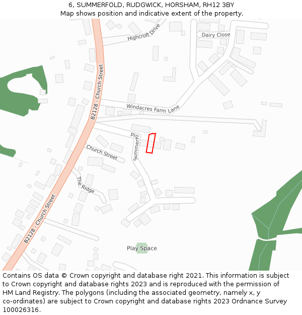 6, SUMMERFOLD, RUDGWICK, HORSHAM, RH12 3BY: Location map and indicative extent of plot