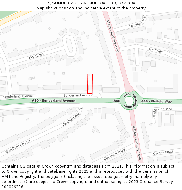 6, SUNDERLAND AVENUE, OXFORD, OX2 8DX: Location map and indicative extent of plot