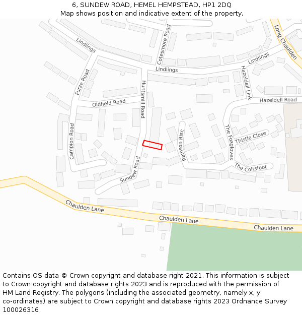 6, SUNDEW ROAD, HEMEL HEMPSTEAD, HP1 2DQ: Location map and indicative extent of plot