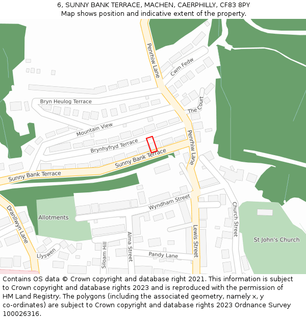 6, SUNNY BANK TERRACE, MACHEN, CAERPHILLY, CF83 8PY: Location map and indicative extent of plot