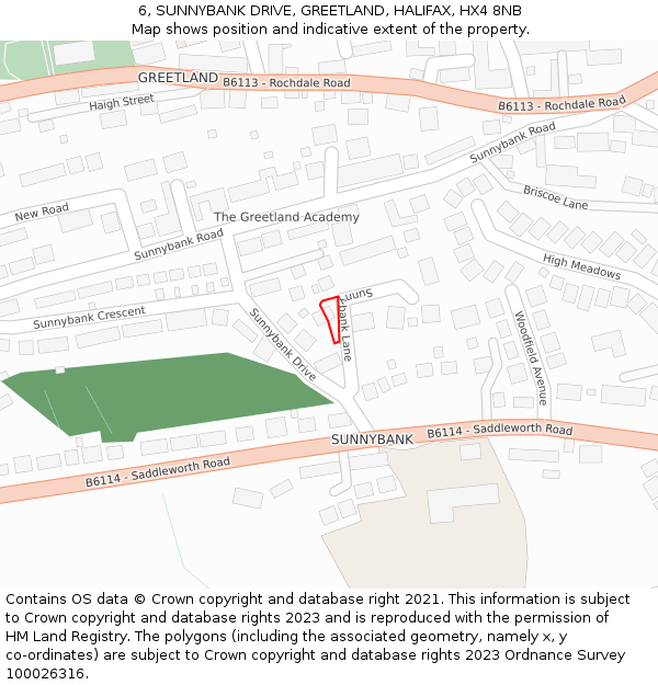 6, SUNNYBANK DRIVE, GREETLAND, HALIFAX, HX4 8NB: Location map and indicative extent of plot