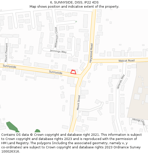 6, SUNNYSIDE, DISS, IP22 4DS: Location map and indicative extent of plot