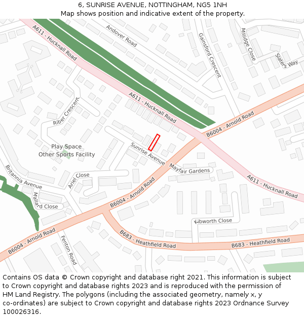 6, SUNRISE AVENUE, NOTTINGHAM, NG5 1NH: Location map and indicative extent of plot