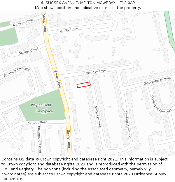6, SUSSEX AVENUE, MELTON MOWBRAY, LE13 0AP: Location map and indicative extent of plot
